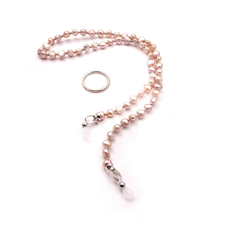 Elements Pearl Glasses Halo - Soft Pink Colour Halo Ring Removed And Silicone Ends Used| Pearls & Gems Glasses Chains | Coti