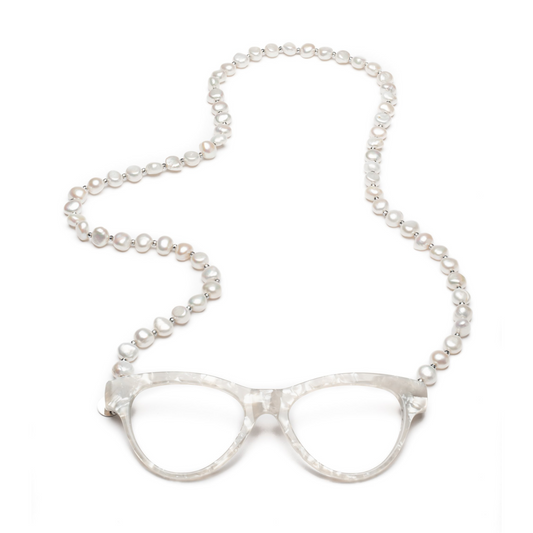 Elements Pearls Necklace Reading Glasses - Classic White Colour | Magnetic Necklace Reading Glasses | Coti