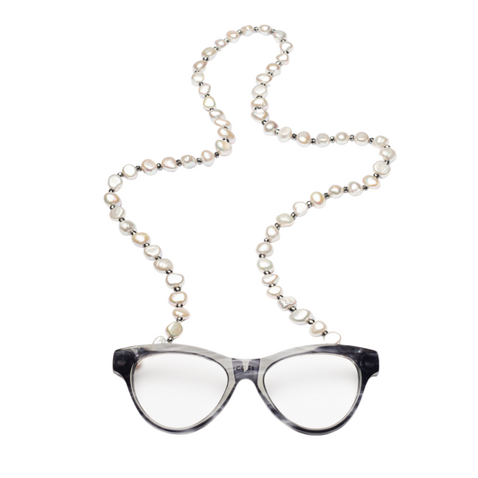 Elements Pearls Necklace Reading Glasses - Soft Grey Colour | Magnetic Necklace Reading Glasses | Coti